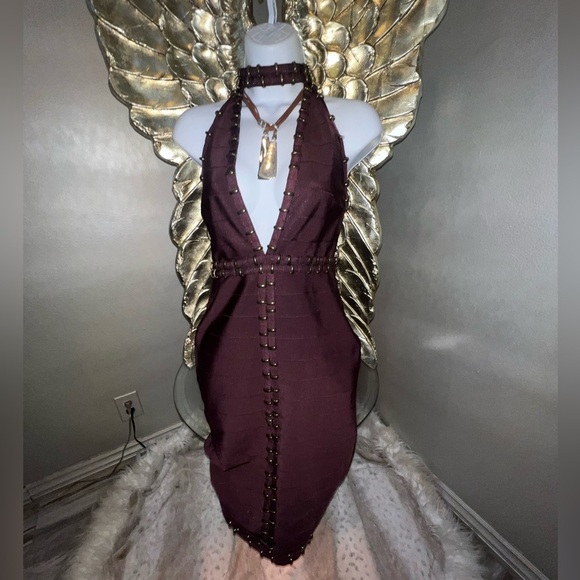 Gorgeous Akira Burgandy Bandage bodycon Dress size M - Picture 6 of 16